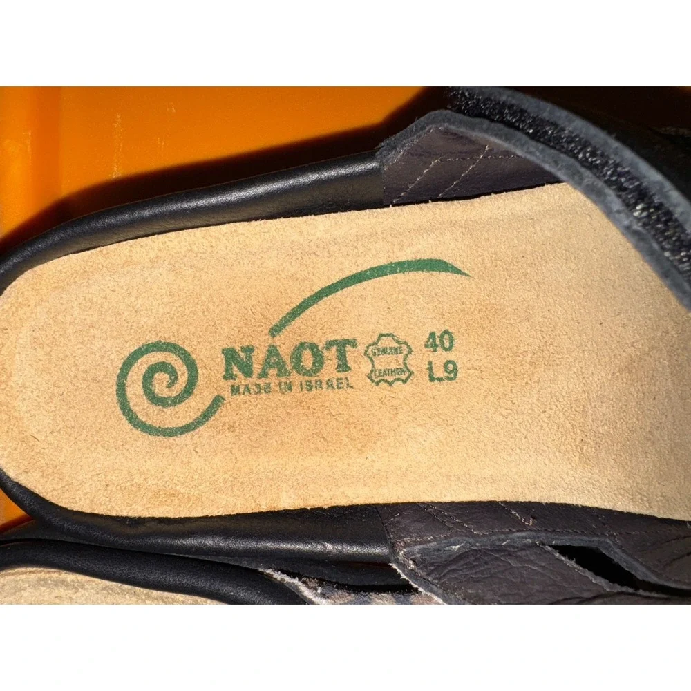 Naot Z7620 Soft black Leather leopard Tariana Strappy Sandals Size EU 40 US 9